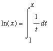ln(x) = Int(1/t,t = 1 .. x)