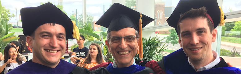 Professor Androulakis with PhD students Duncan Wright and Alexander Wiedemann smiling at their graduation