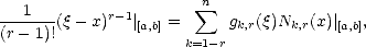                       n
--1---(q- x)r-1|   =   sum   g  (q)N   (x)|   ,
(r - 1)!         [a,b]   k=1- r k,r    k,r   [a,b]  