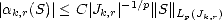 |ak,r(S)|< C |Jk,r|-1/p||S||L (J  )
                        p k,r
