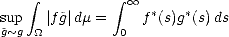     integral           integral   oo 
sup   |f~g|dm =    f*(s)g*(s)ds
~g~g  _O_         0
