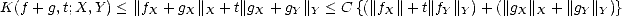 K(f +g,t;X,Y ) < ||fX + gX||X + t||gX + gY||Y < C {(||fX||+ t||fY||Y )+ (|| gX ||X + ||gY ||Y )} 