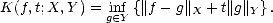 K(f, t;X, Y) = inf {||f- g||X + t||g||Y}.
              g (- Y
