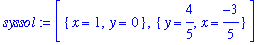 syssol := [{x = 1, y = 0}, {y = 4/5, x = -3/5}]