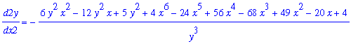 d2y/dx2 = -(6*y^2*x^2-12*y^2*x+5*y^2+4*x^6-24*x^5+56*x^4-68*x^3+49*x^2-20*x+4)/y^3
