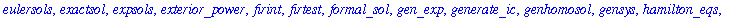 [DEnormal, DEplot, DEplot3d, DEplot_polygon, DFactor, DFactorLCLM, DFactorsols, Dchangevar, GCRD, LCLM, MeijerGsols, PDEchangecoords, RiemannPsols, Xchange, Xcommutator, Xgauge, abelsol, adjoint, auton...