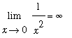 limit(1/(x^2),x = 0) = infinity