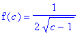 `f'`(c) = 1/(2*(c-1)^(1/2))