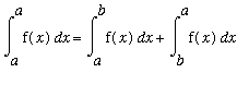 Int(f(x),x = a .. a) = Int(f(x),x = a .. b)+Int(f(x),x = b .. a)