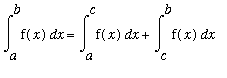 Int(f(x),x = a .. b) = Int(f(x),x = a .. c)+Int(f(x),x = c .. b)