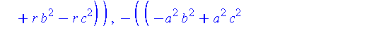 [2^(1/2)*b*(b^2-c^2)^(1/2)*(-b^2*(c^4+b^2*r^2-c^2*r^2)^(1/2)-a^2*b^2+b^2*c^2+a^2*(c^4+b^2*r^2-c^2*r^2)^(1/2)+(a^4*b^2*r^2-2*a^2*c^4*b^2-2*a^2*b^4*c^2-2*a^2*b^4*r^2-b^4*c^2*r^2-a^4*c^2*r^2-2*b^4*c^2*(c...