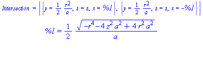 [{y = 1/2*r^2/a, z = z, x = 1/2*(-r^4-4*z^2*a^2+4*r^2*a^2)^(1/2)/a}, {y = 1/2*r^2/a, z = z, x = -1/2*(-r^4-4*z^2*a^2+4*r^2*a^2)^(1/2)/a}]