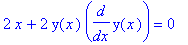 2*x+2*y(x)*diff(y(x),x) = 0