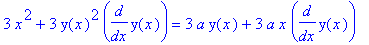 3*x^2+3*y(x)^2*diff(y(x),x) = 3*a*y(x)+3*a*x*diff(y(x),x)