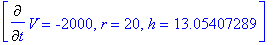 [Diff(V,t) = -2000, r = 20, h = 13.05407289]