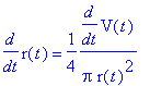 diff(r(t),t) = 1/4*diff(V(t),t)/Pi/r(t)^2