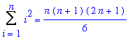 Sum(i^2,i = 1 .. n) = 1/6*n*(n+1)*(2*n+1)