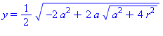 y = 1/2*(-2*a^2+2*a*(a^2+4*r^2)^(1/2))^(1/2)