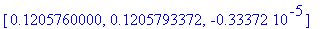 [.1205760000, .1205793372, -.33372e-5]
