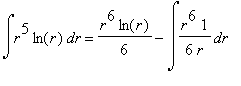 Int(r^5*ln(r),r) = r^6/6*ln(r)-Int(r^6/6*1/r,r)