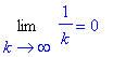 Limit(1/k,k = infinity) = 0