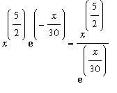 x^(5/2)*exp(-x/30) = x^(5/2)/exp(x/30)