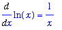 Diff(ln(x),x) = 1/x