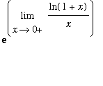 exp(Limit(ln(1+x)/x,x = 0,right))